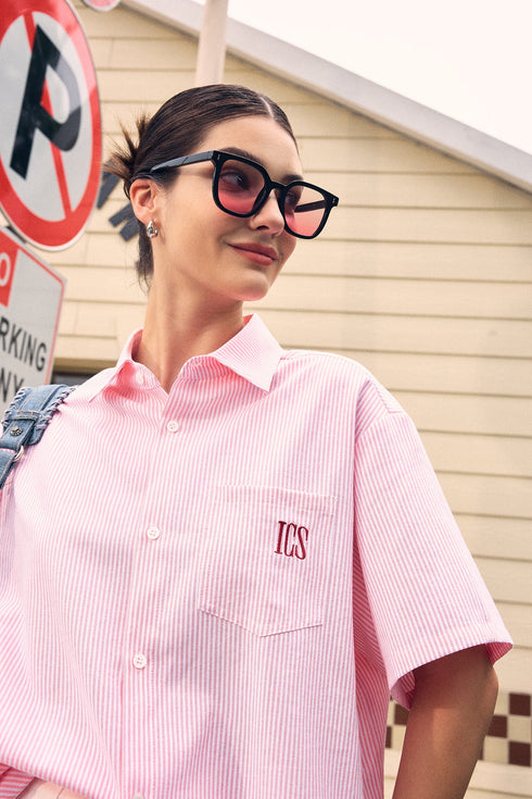 ICS Embroidered Logo Striped Short Sleeve Shirt